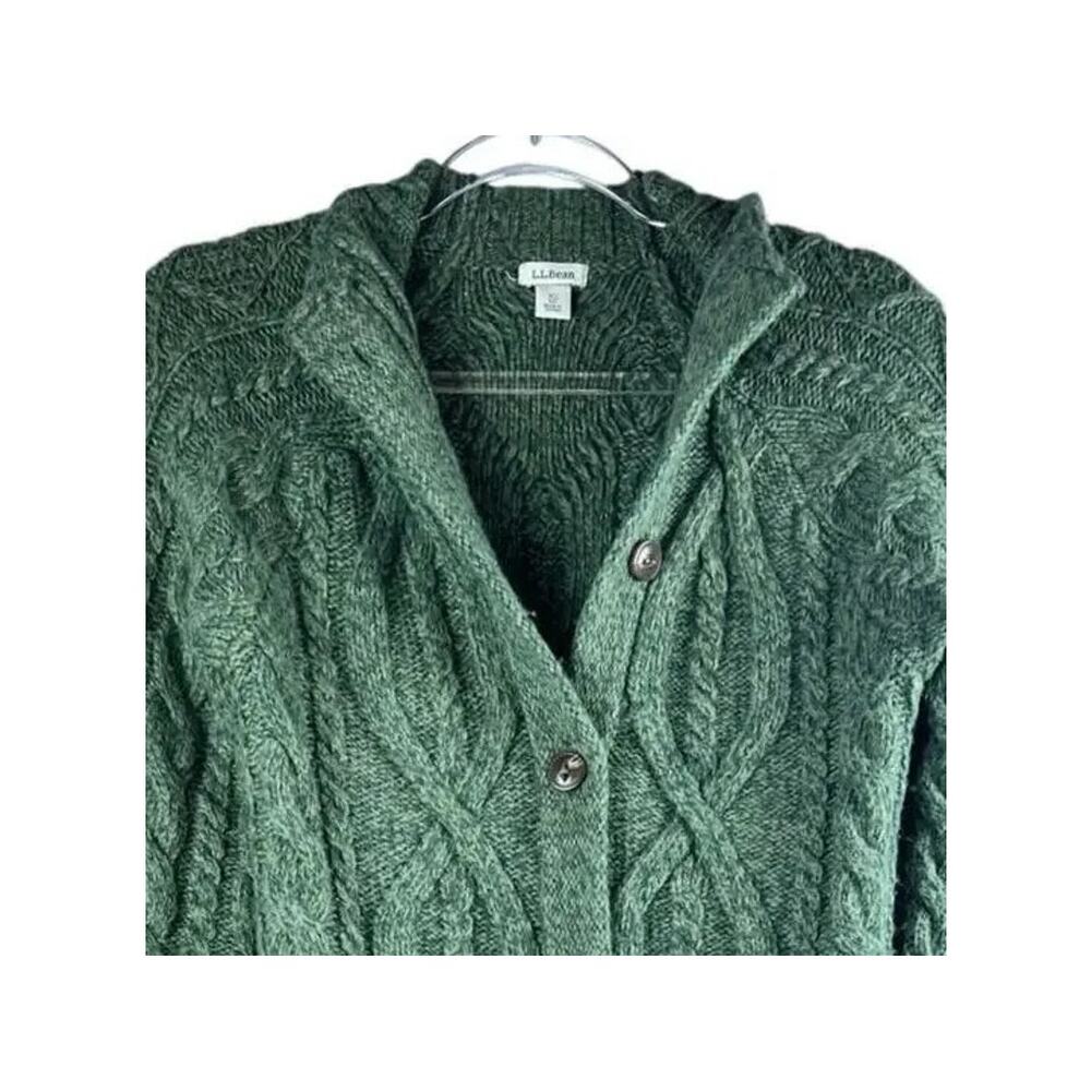 L.L. Bean Green Cable Knit Cardigan Wool Alpaca Blend Button Front Sweater XS - Picture 3 of 3